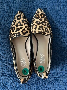 Franco Sarto Leopard Print Pointed Toe Flats - Tan and Black